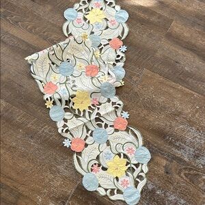 Bella Lux Floral Embroidered Linens Table Runner‎ Cutouts Easter  Spring 68x12